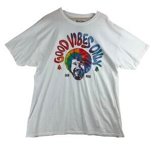 Bob Ross Short Sleeve Tee Shirt Men's XL 100% White Cotton Tie Dye Good Vibes